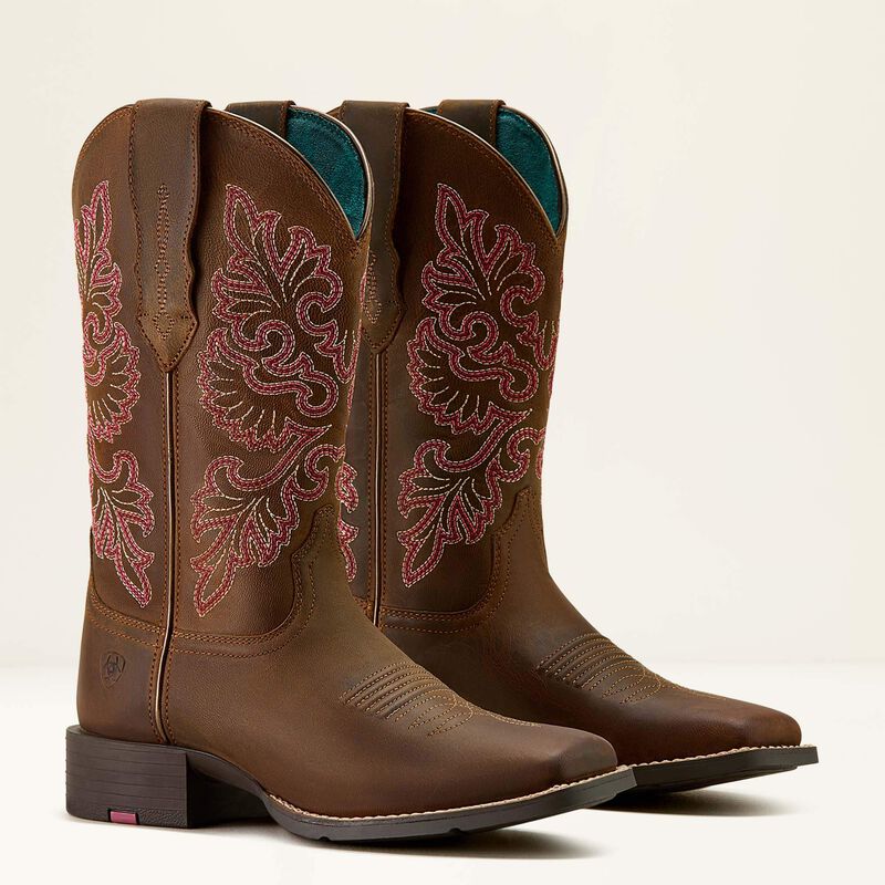 Ariat Women's Round Up StretchFit Wide Square Toe Western Boot in Sassy Brown