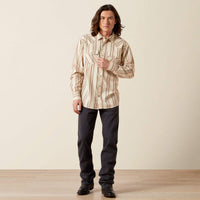 Ariat Men's L/S Hines Retro Fit Striped Western Snap Shirt in Off White