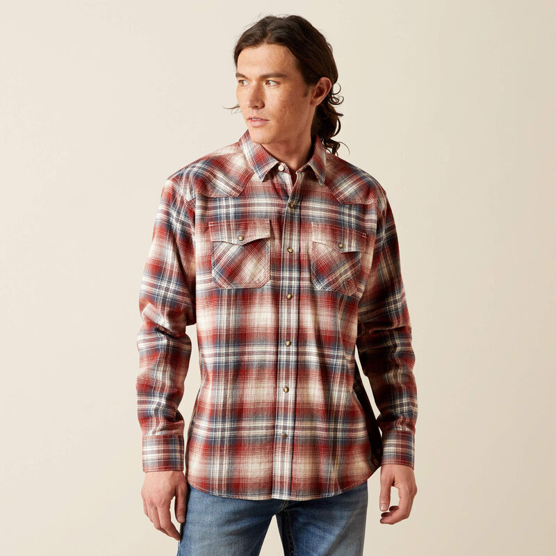 Ariat Men's L/S Harper Retro Fit Plaid Western Snap Shirt in Rust