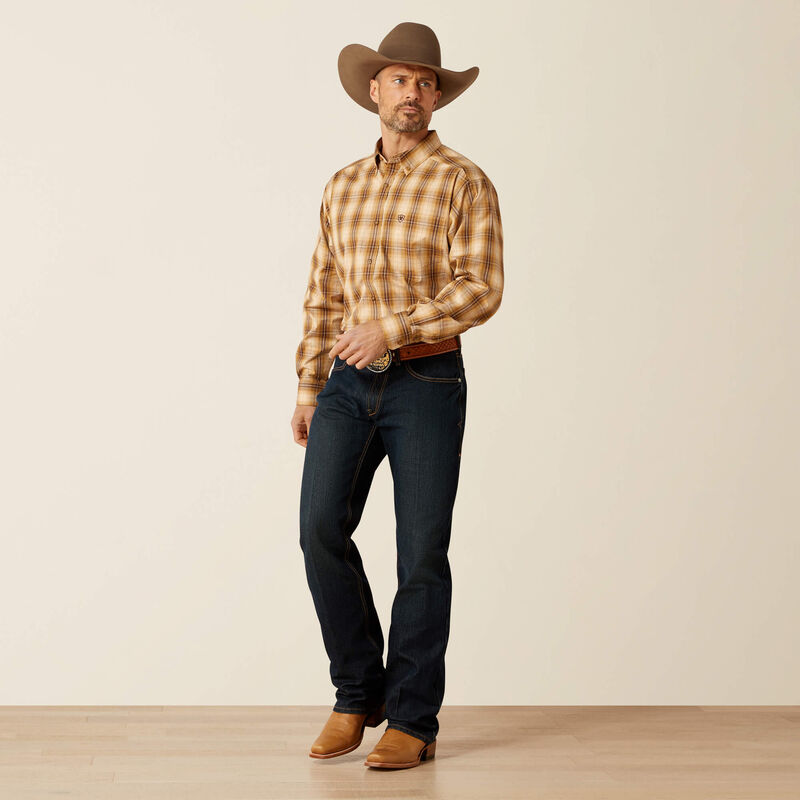 Ariat Men's L/S Pro Series Tiger Classic Fit Western Button Up Shirt in Mustard Plaid (Available in Regular & Tall Sizes)