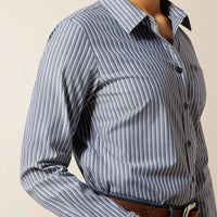 Ariat Women's Kirby L/S Western Stretch Button Down Shirt in Dress Blue Stripe