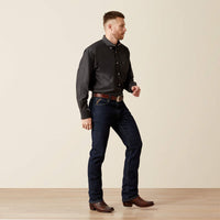 Ariat Men's L/S Wrinkle Free Solid Pinpoint Oxford Classic Fit Western Button Down Shirt in Black (Available in Regular & Tall Sizes)