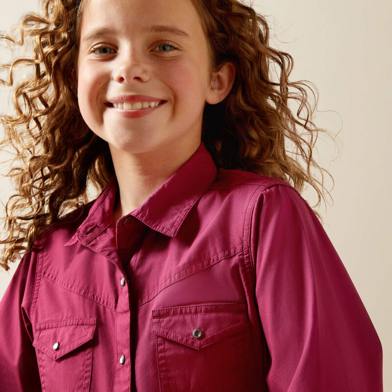 Ariat Girl's L/S Shine Bright Western Snap Shirt in Beaujolais Pink