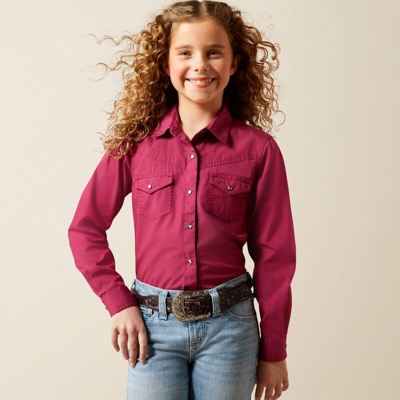 Ariat Girl's L/S Shine Bright Western Snap Shirt in Beaujolais Pink