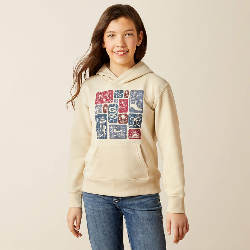 Ariat Girl's Western Blocks Hoodie in Oyster Grey