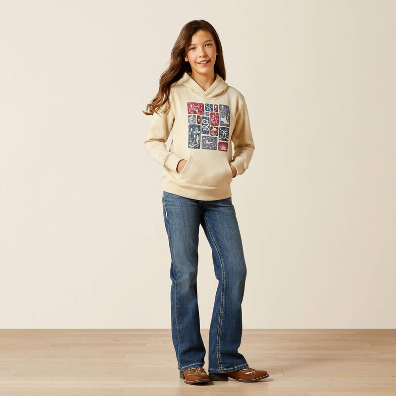 Ariat Girl's Western Blocks Hoodie in Oyster Grey