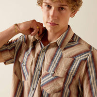 Ariat Men's S/S Retro Haver Fitted Snap Shirt in Copper Brown Stripe