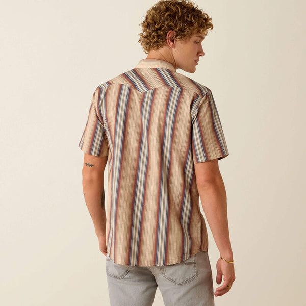 Ariat Men's S/S Retro Haver Fitted Snap Shirt in Copper Brown Stripe