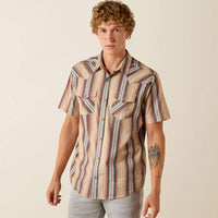 Ariat Men's S/S Retro Haver Fitted Snap Shirt in Copper Brown Stripe