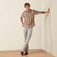 Ariat Men's S/S Retro Haver Fitted Snap Shirt in Copper Brown Stripe