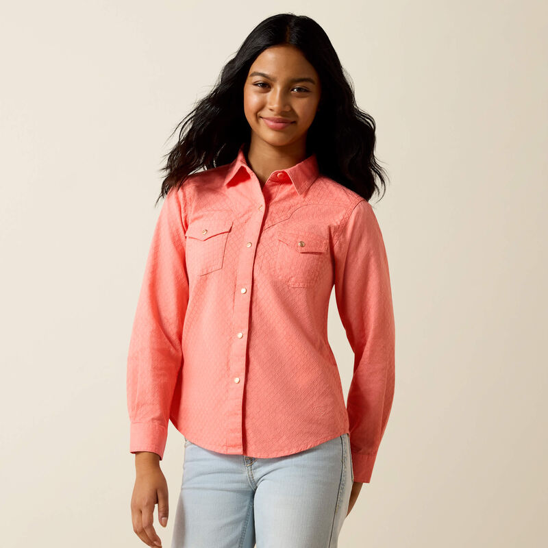 Ariat Girl's L/S Amanda Western Snap Shirt in Shell Pink