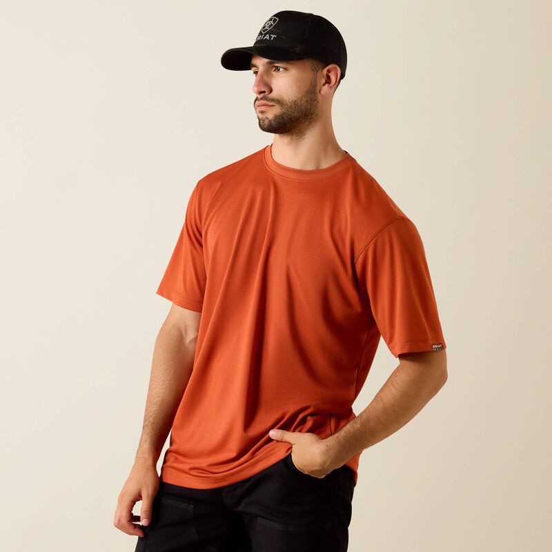 Ariat Men's Rebar Heat Fighter Textured Logo T-Shirt in Burnt Brick