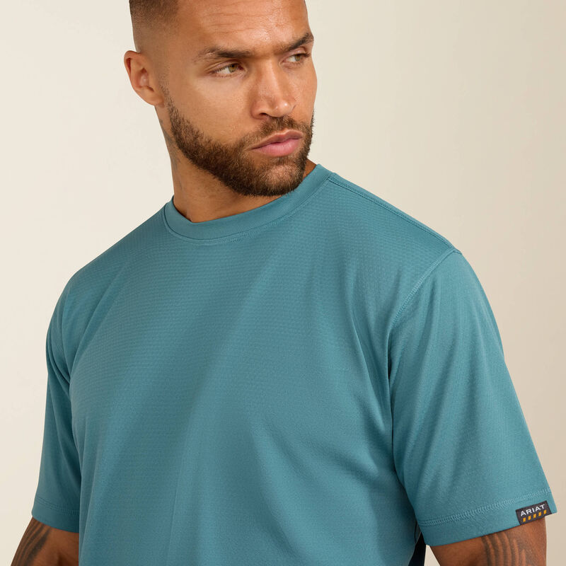 Ariat Men's Rebar Heat Fighter Textured Logo T-Shirt in Hydro