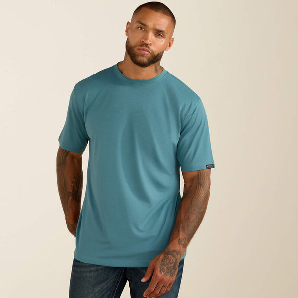 Ariat Men's Rebar Heat Fighter Textured Logo T-Shirt in Hydro