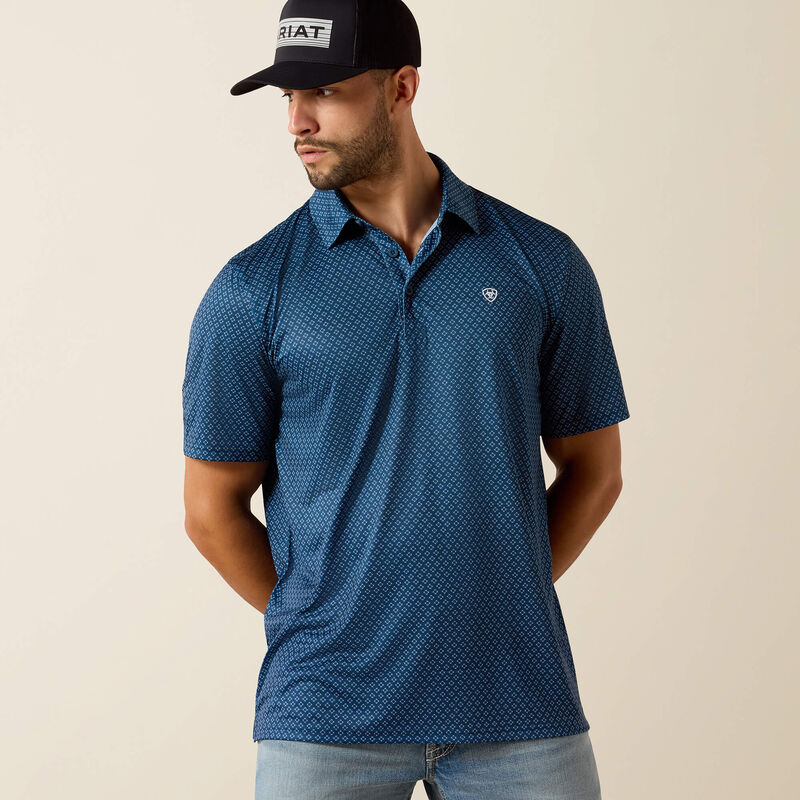 Ariat Men's All Over Print Polo in Dark Denim Medallion
