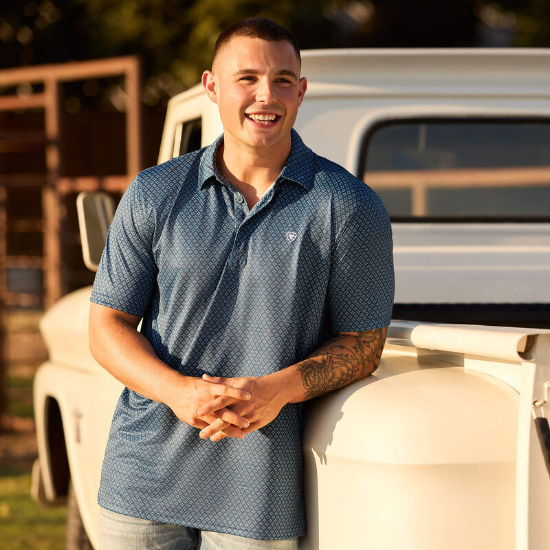 Ariat Men's All Over Print Polo in Dark Denim Medallion