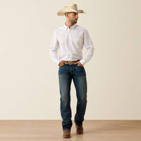 Ariat Men's L/S Team Wake Classic Fit Shirt in White/Khaki