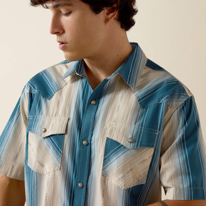 Ariat Men's S/S Retro Hyland Fitted Snap Shirt in Colonial Blue Stripe