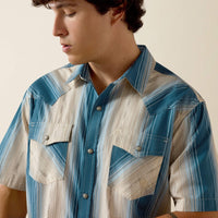Ariat Men's S/S Retro Hyland Fitted Snap Shirt in Colonial Blue Stripe