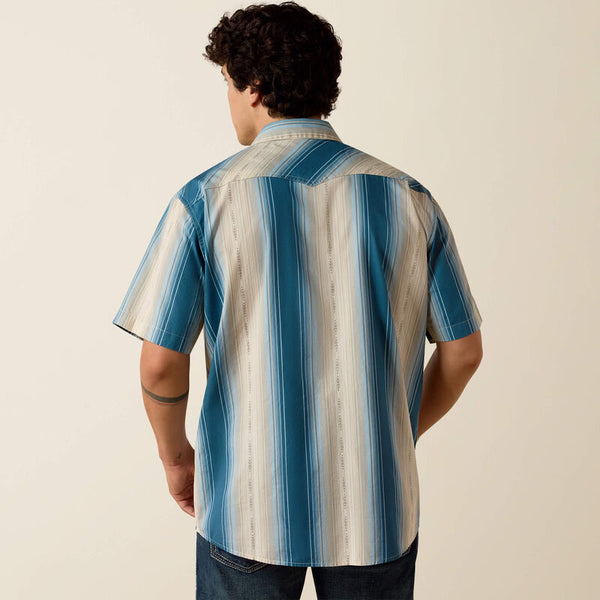Ariat Men's S/S Retro Hyland Fitted Snap Shirt in Colonial Blue Stripe