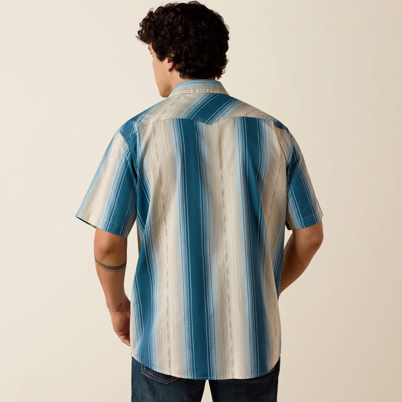 Ariat Men's S/S Retro Hyland Fitted Snap Shirt in Colonial Blue Stripe