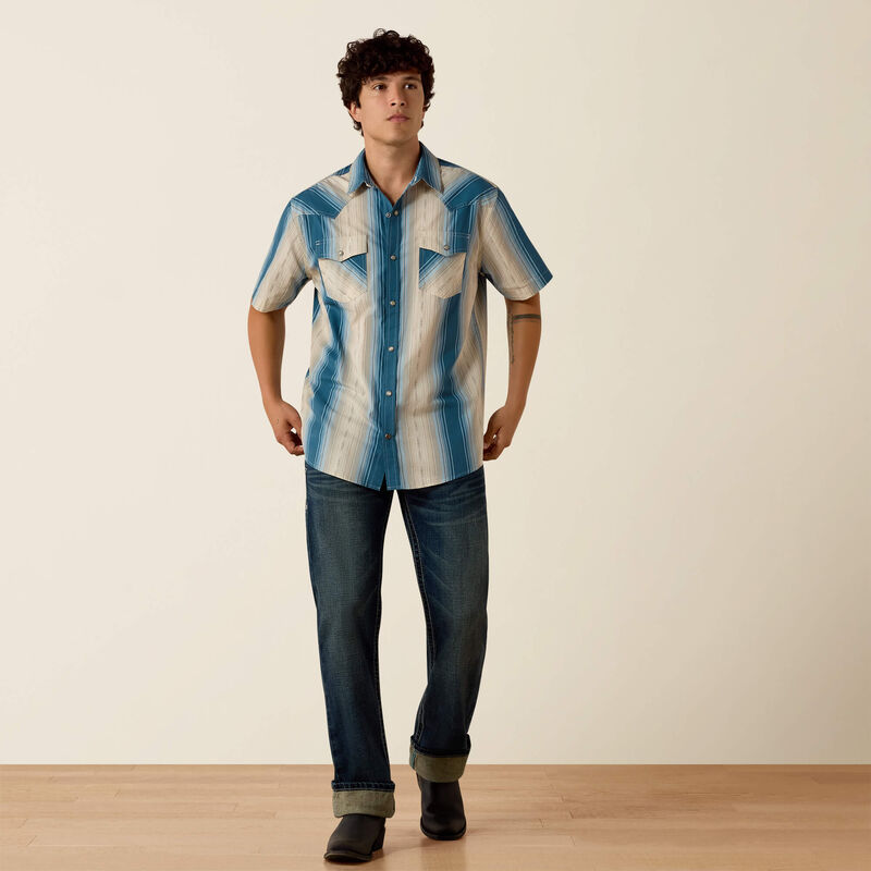 Ariat Men's S/S Retro Hyland Fitted Snap Shirt in Colonial Blue Stripe