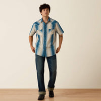 Ariat Men's S/S Retro Hyland Fitted Snap Shirt in Colonial Blue Stripe