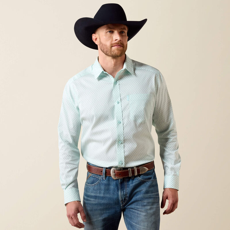 Ariat Men's L/S Everything Classic Fit Shirt in Blue Glow Southwest Crosses