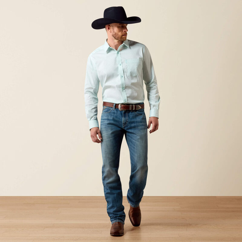 Ariat Men's L/S Everything Classic Fit Shirt in Blue Glow Southwest Crosses