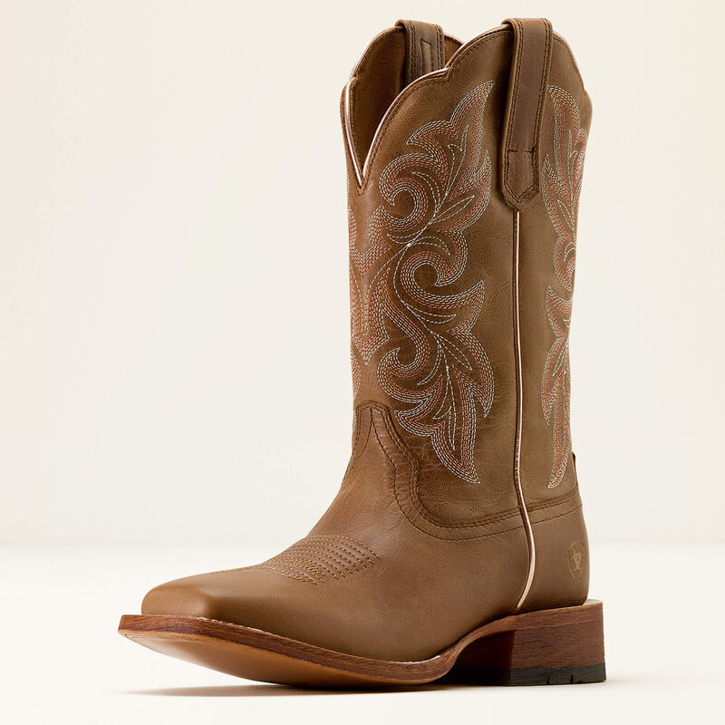 Ariat Women's County Lane Wide Square Toe Western Boot in Natural Tan