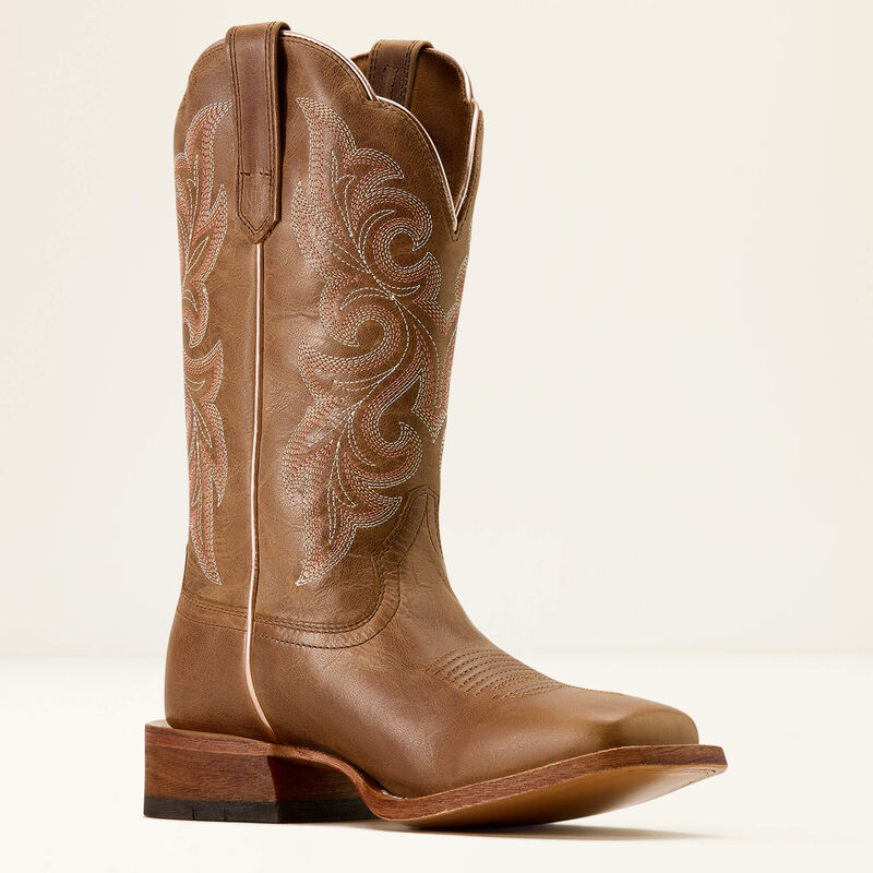 Ariat Women's County Lane Wide Square Toe Western Boot in Natural Tan