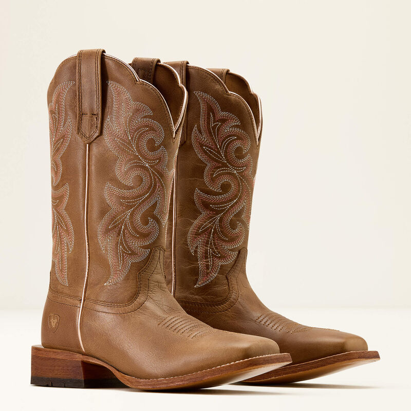 Ariat Women's County Lane Wide Square Toe Western Boot in Natural Tan