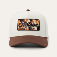 Stetson Eagle Cowhide Patch Trucker Hat in Off White/Brown