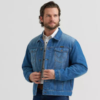 Wrangler Men's Cowboy Cut Flannel Lined Denim Jacket in Blue Indigo