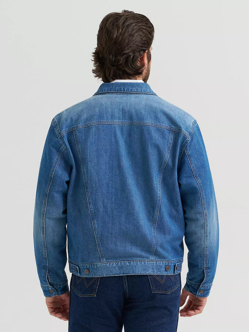 Wrangler Men's Cowboy Cut Flannel Lined Denim Jacket in Blue Indigo