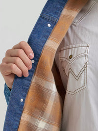Wrangler Men's Cowboy Cut Flannel Lined Denim Jacket in Blue Indigo