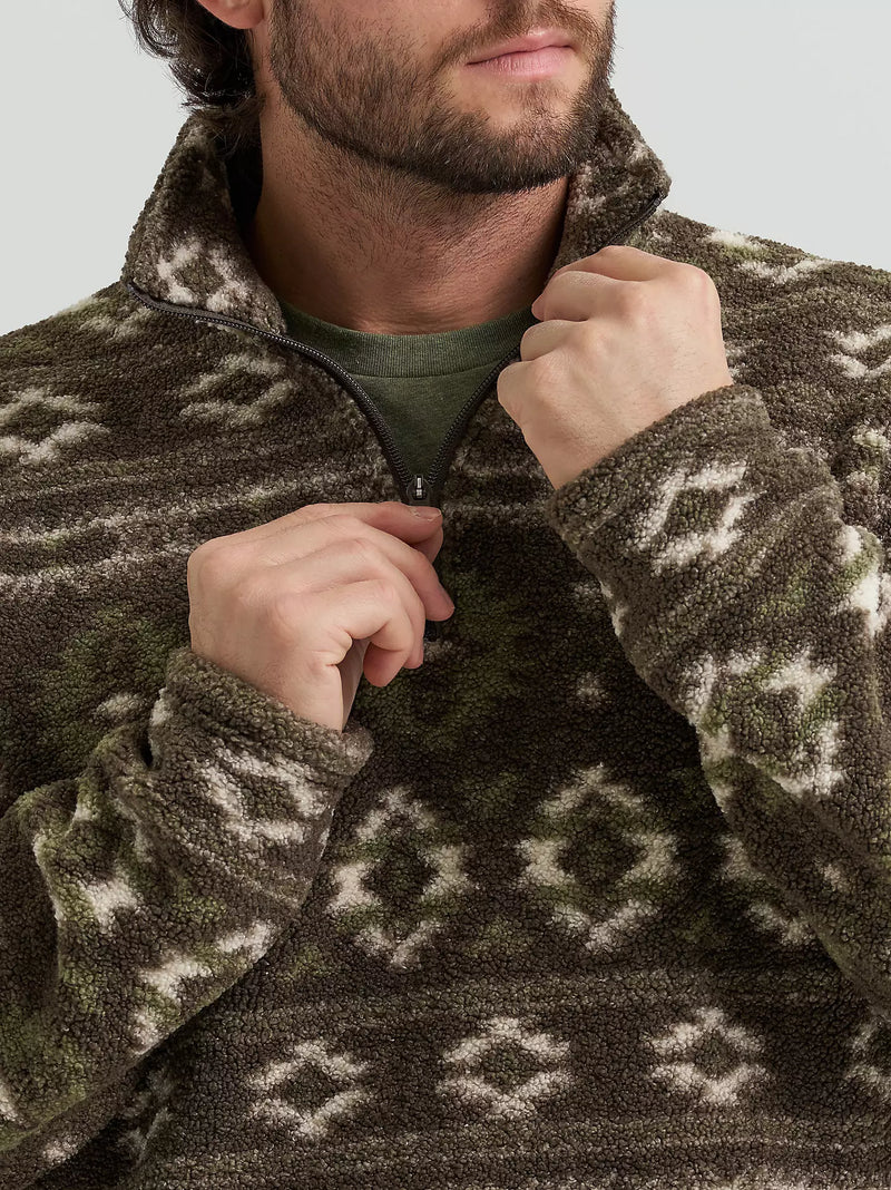 Wrangler Men's Hay Away Sherpa Quarter Zip Pullover in Black Olive