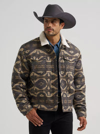Wrangler Men's Sherpa Lined Jacquard Print Jacket in Elmwood