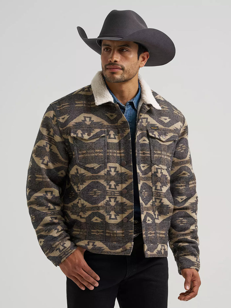Wrangler Men's Sherpa Lined Jacquard Print Jacket in Elmwood