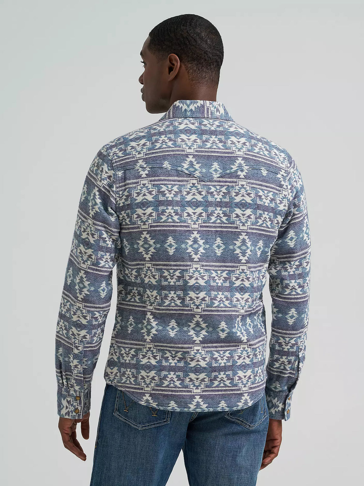 Wrangler Retro Premium Men's L/S Western Snap Jacquard Shirt in Grey Canyon