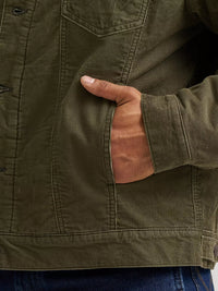 Wrangler Men's Cowboy Cut Sherpa Lined Corduroy Jacket in Olive Night