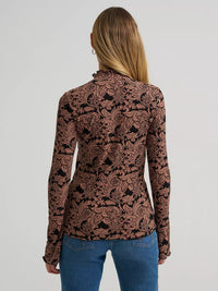 Wrangler Women's Mock Neck Knit Blouse in Black/Brown