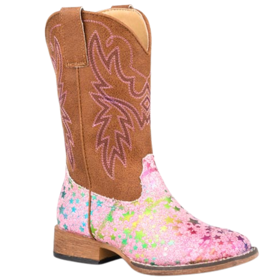 Roper Girl's Glitter Stars Western Boots in Pink