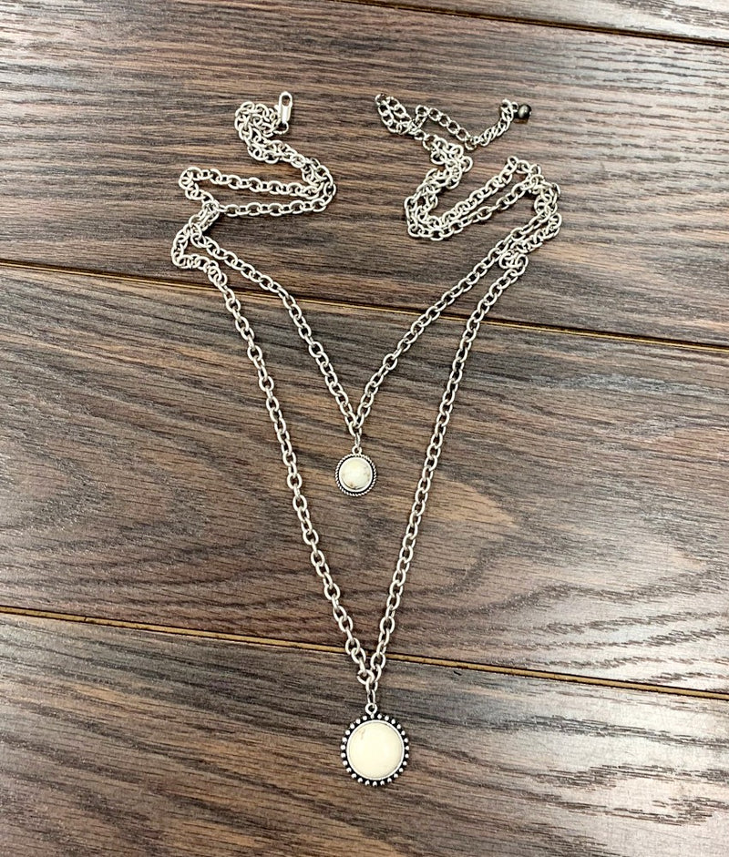 Silver Two Strand White Turquoise Necklace