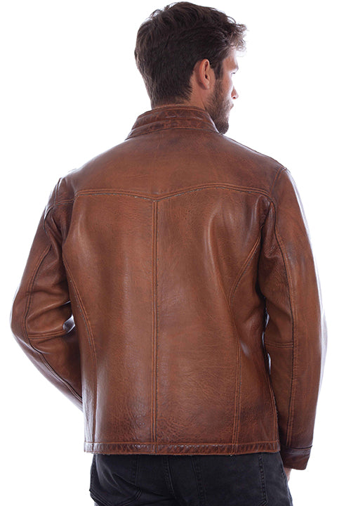 Scully Men's Distressed Leather Sherpa Lined Jacket in Cognac