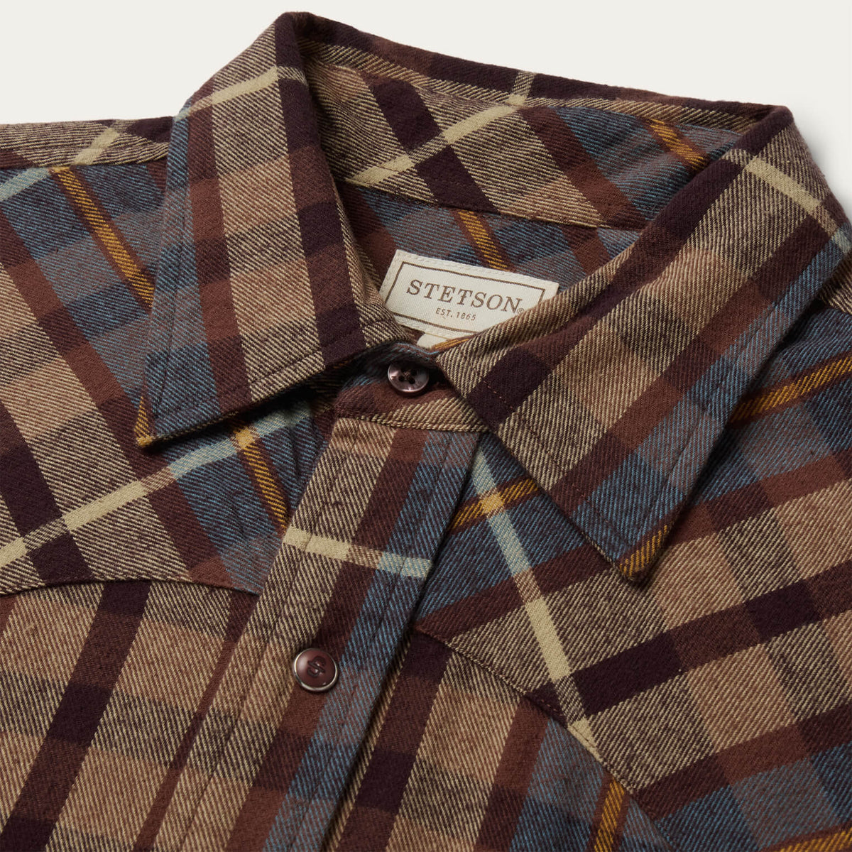 Stetson Men's L/S Brushed Flannel Western Snap Shirt in Brown Plaid