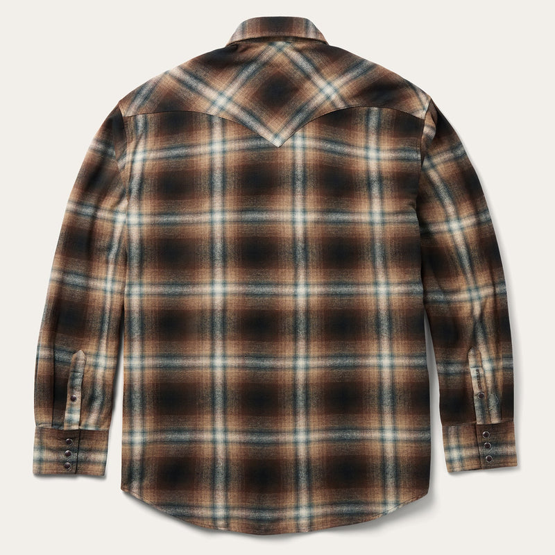 Stetson Men's L/S Ombre Plaid Western Snap Shirt in Dark Brown