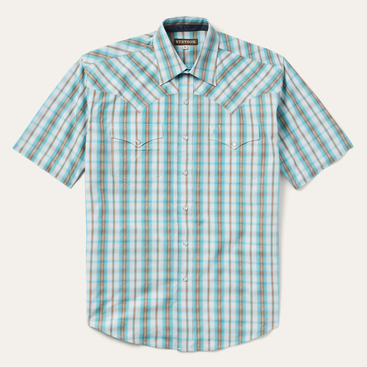 Stetson Men's S/S Plaid Western Snap Shirt in Turquoise