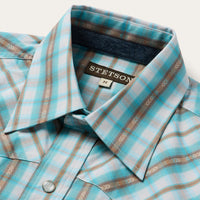 Stetson Men's S/S Plaid Western Snap Shirt in Turquoise