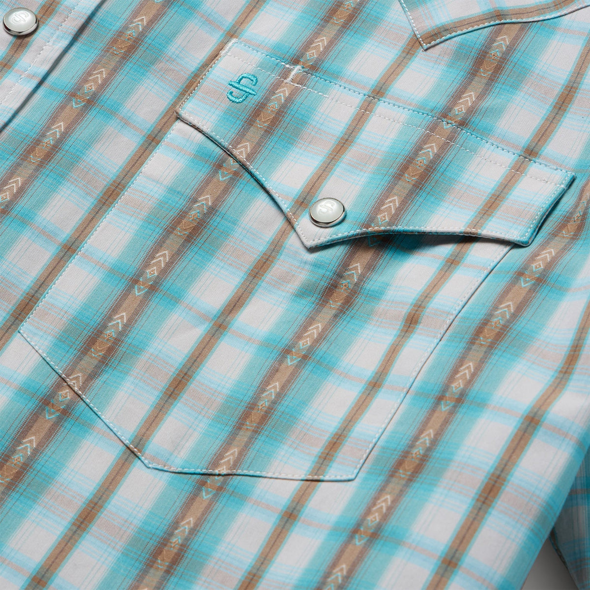 Stetson Men's S/S Plaid Western Snap Shirt in Turquoise